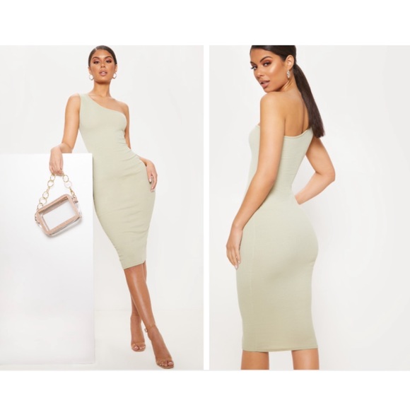 Dresses & Skirts - Sage Green One Shoulder Ribbed Dress